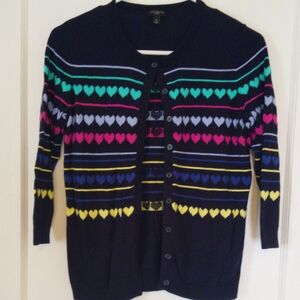 Talbots Green and Blue Cardigan Sweater with Striped Pattern